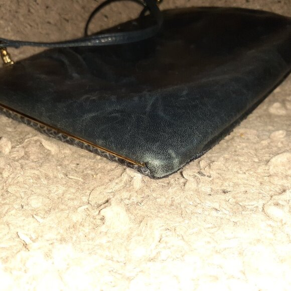 Vintage BALLY CANADA-Navy Blue Snakeskin Convertible Clutch/Shoulder-Near Mint - Picture 7 of 8